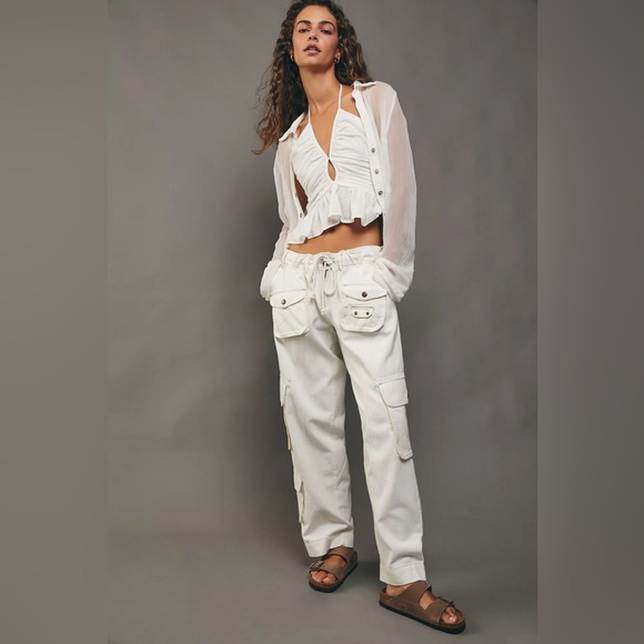 Free People Tahiti Cargo Pants Green Utility Low Rise In Tofu Ivory Size S - Picture 1 of 17